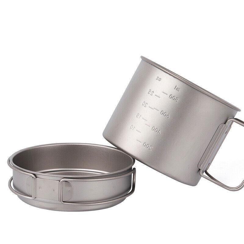 Ultralight Titanium Pan Outdoor Cookware Camping Pot Folding Tableware 1100ML