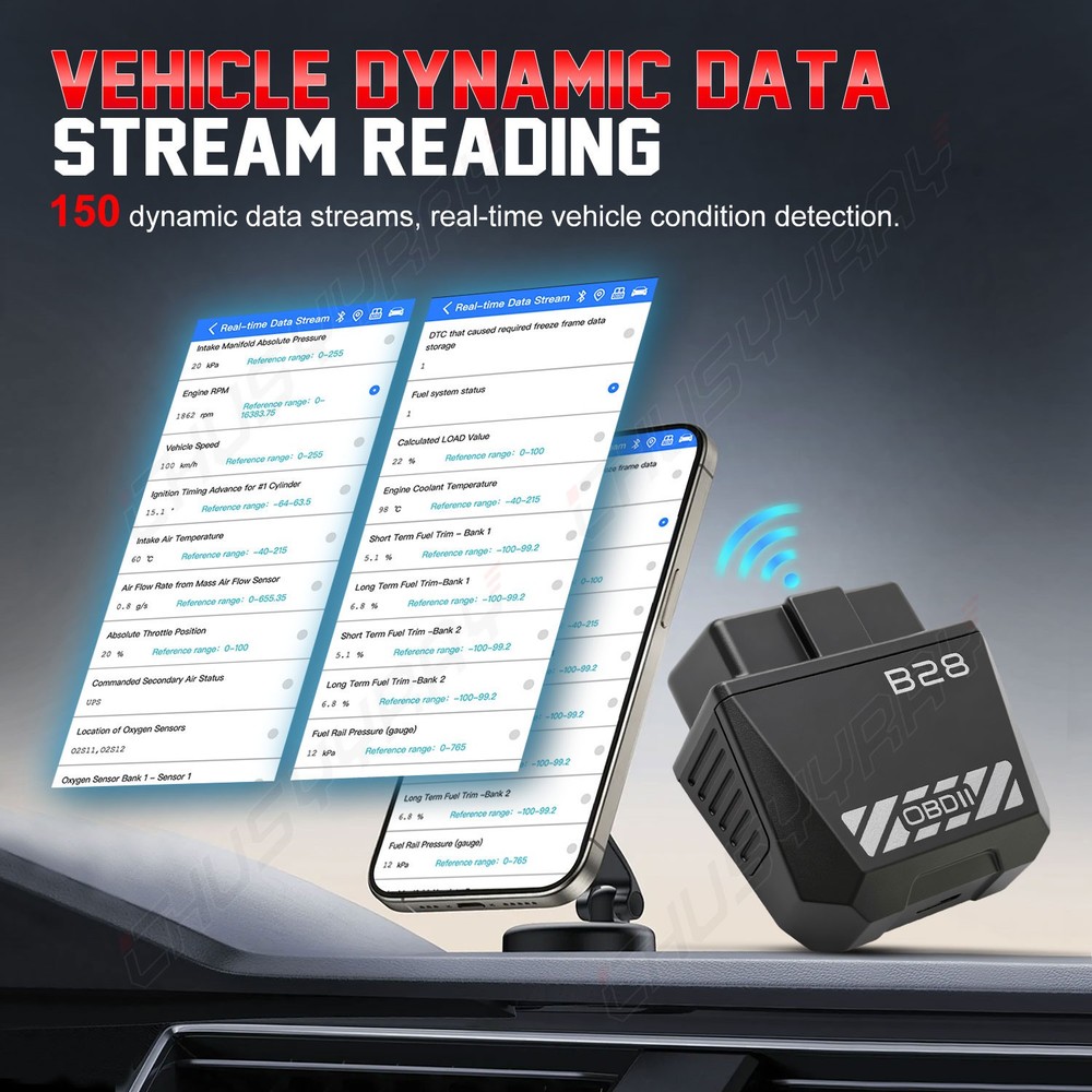 B28 OBD2 Bluetooth 5.1 OBDII Scanner 150 Data Streams Code Reader Diagnostic