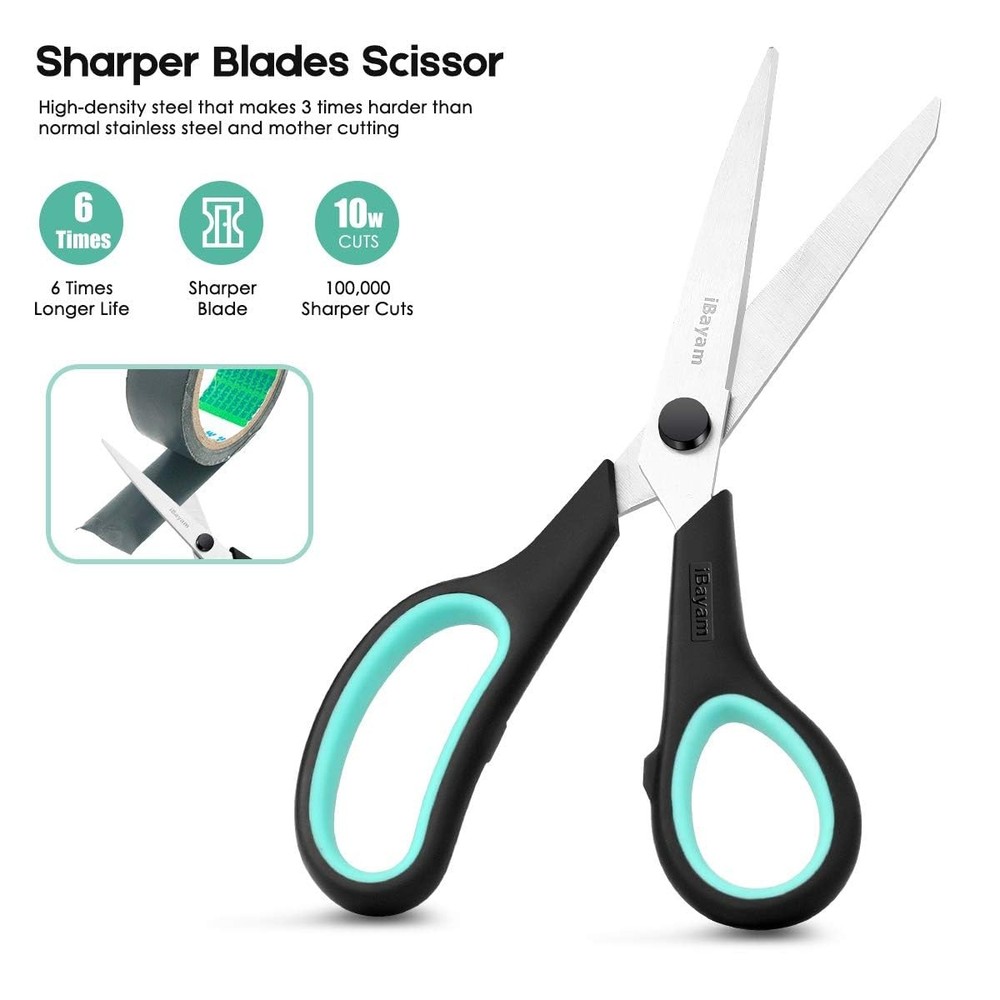 3-Pack 8" Heavy Duty Scissors with Ultra Sharp Blades and Comfort Grip Handle...