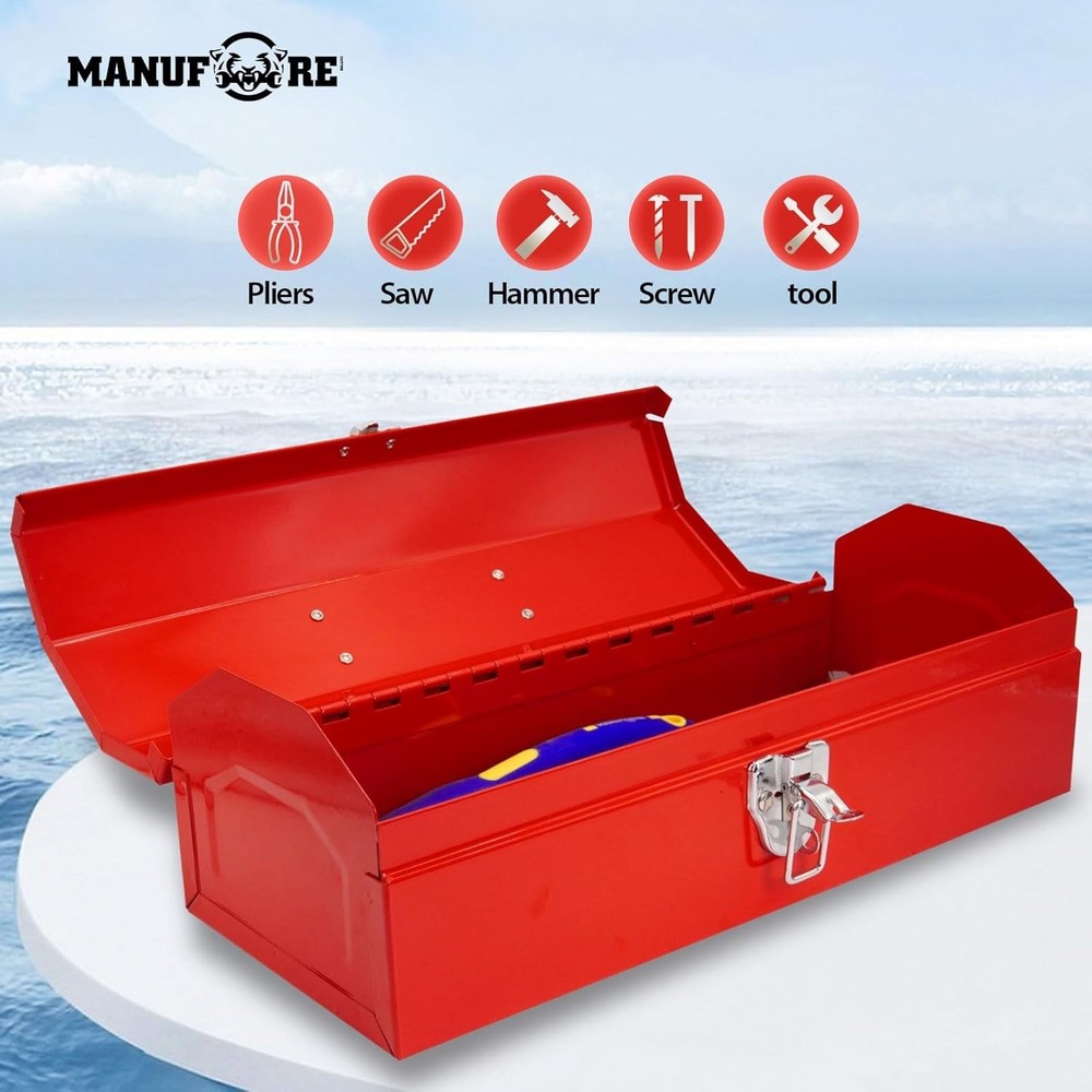 Durable 16" Steel Tool Storage Box - Elegant Red Finish for Easy Identification