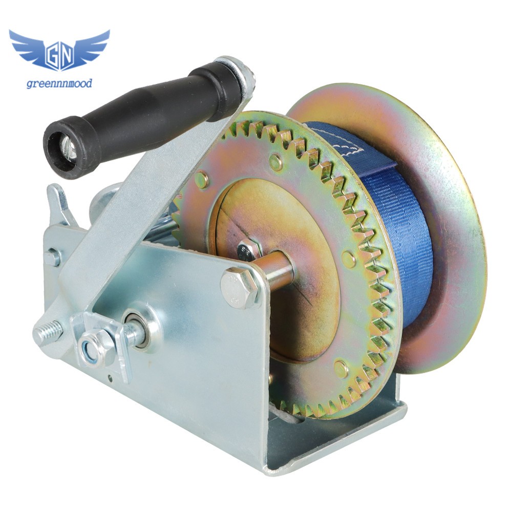 Heavy Duty Hand Winch 3200lbs Polyester Strap Manual Portable Crank Winch