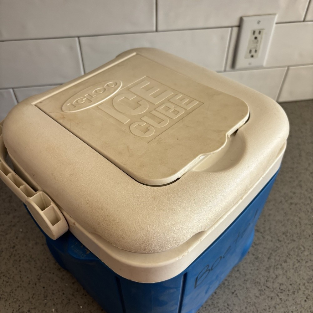 Vintage Igloo Ice Cube 12 Quart 14 Can Plastic Cooler w/ Top Compartment, Handle