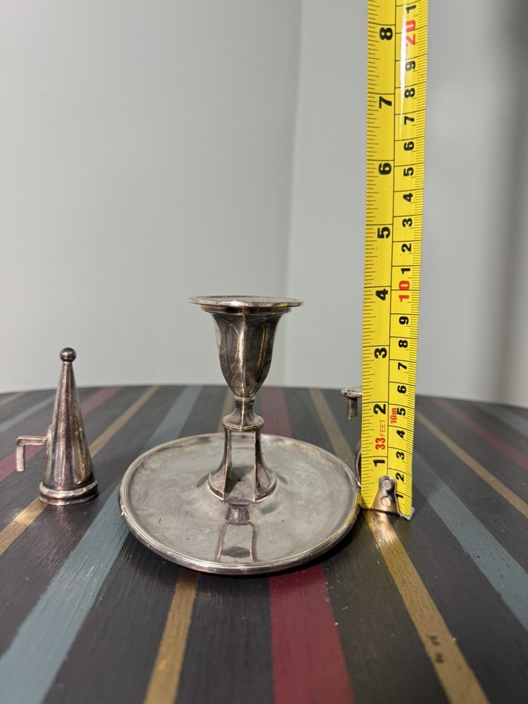 Antique Silver Plate Chamberstick Candlestick w/ Snuffer