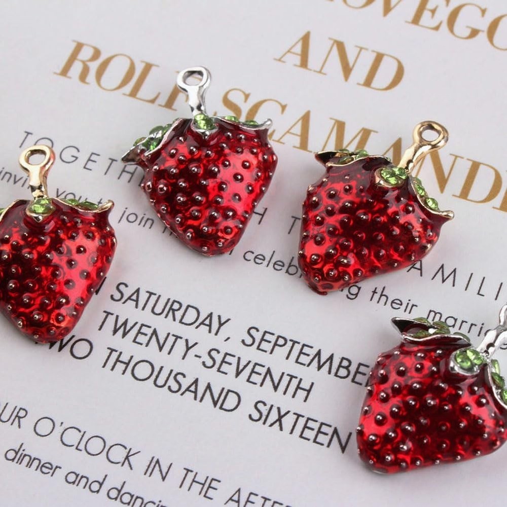 Enamel Fruit Charms Pendants 20 PCS Strawberry Single Sided