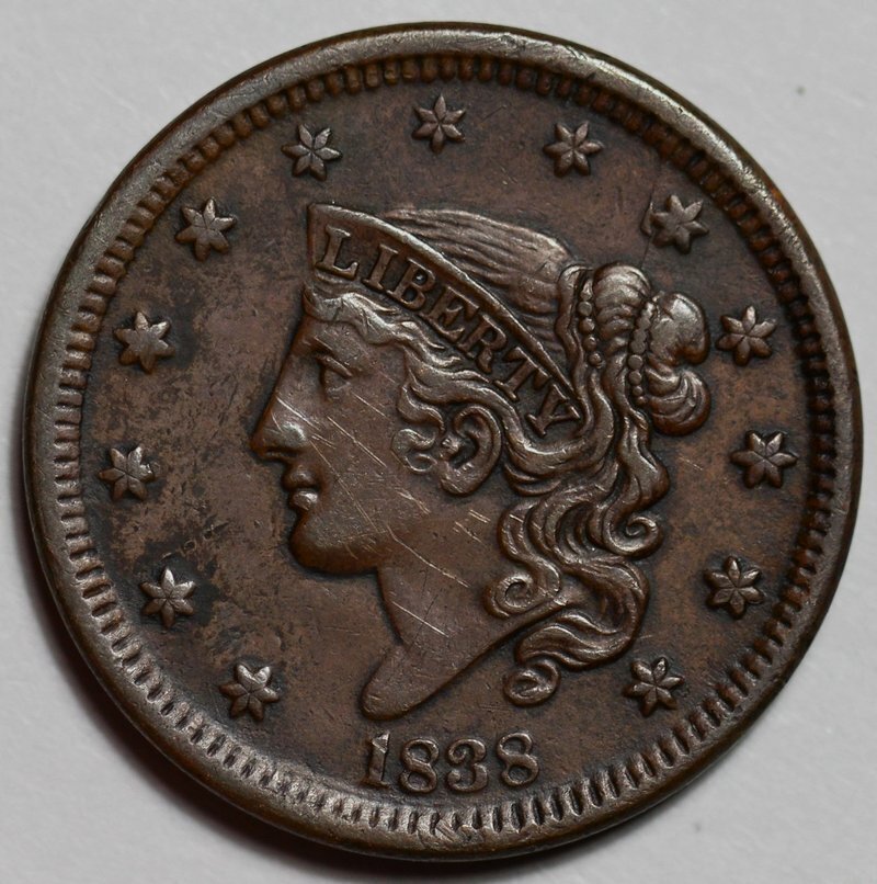 1838 Coronet Head Large Cent - US 1c Copper Coin