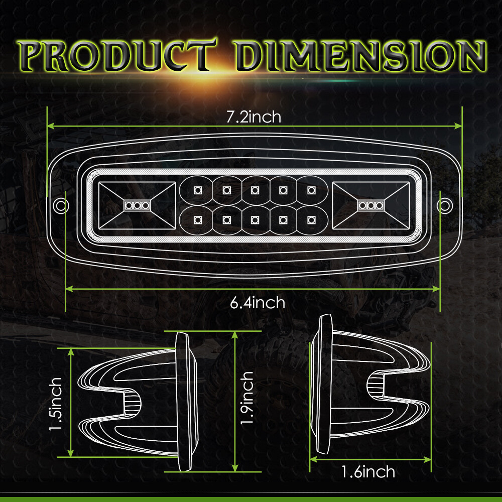2X 7" Flush Mount LED Pods Work Light Bar Combo Driving Reverse Off Road UTV 12V