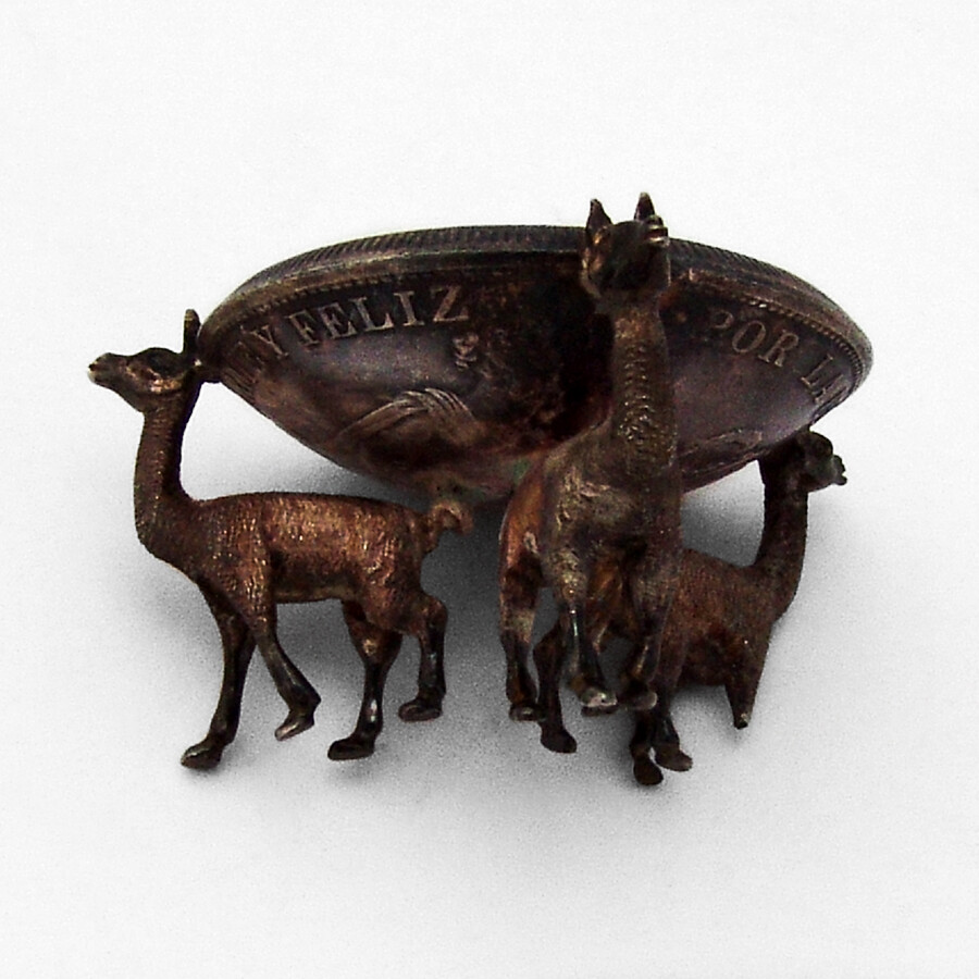 Peruvian Silver Figural Llama Salt Dish Coin Bowl