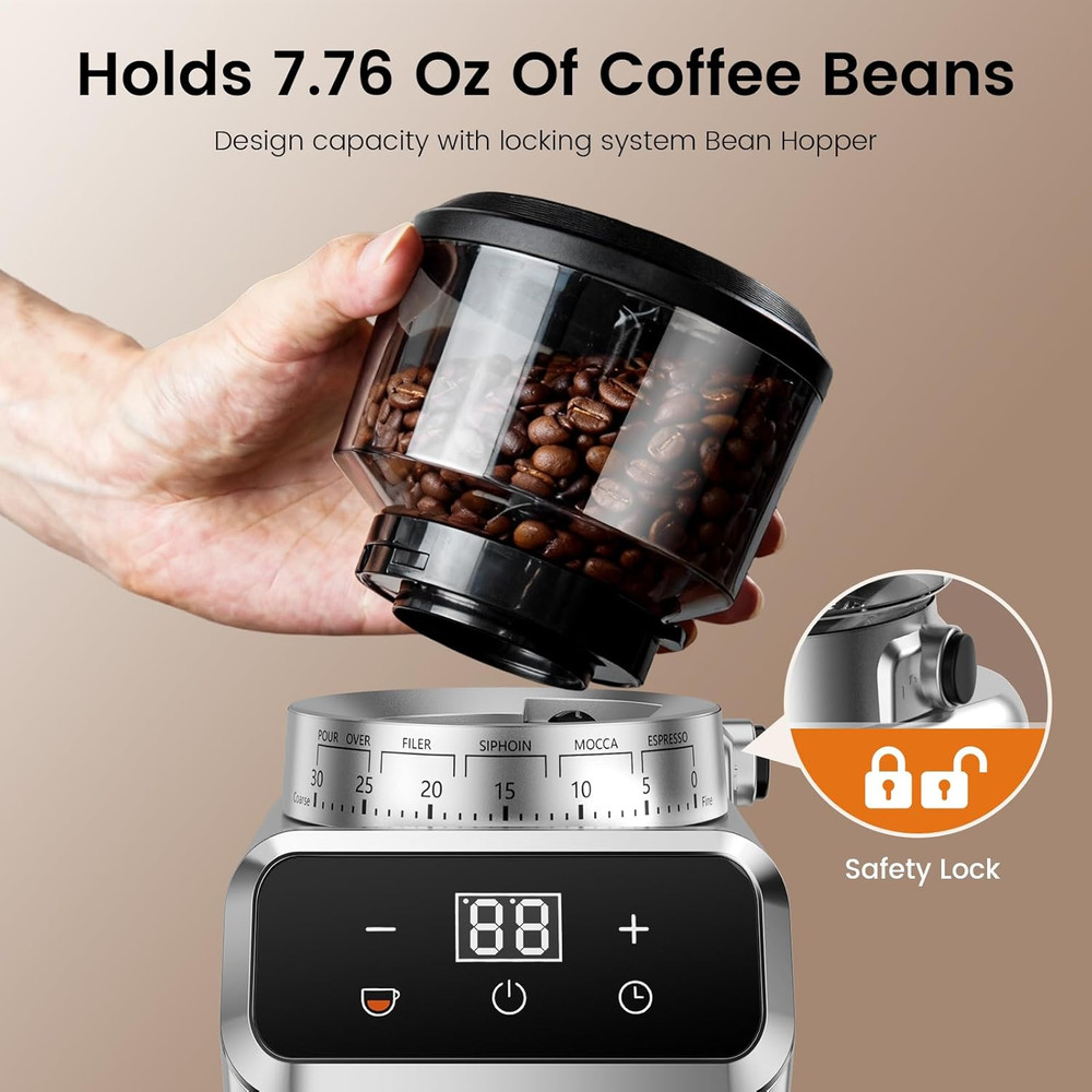 Electric Burr Coffee Grinder with 30 Settings & Touchscreen Control