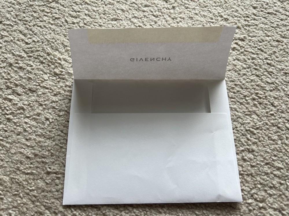 Givenchy White Envelope Authentic Original 5.75” X 4.25” Logo Storage Flap Open