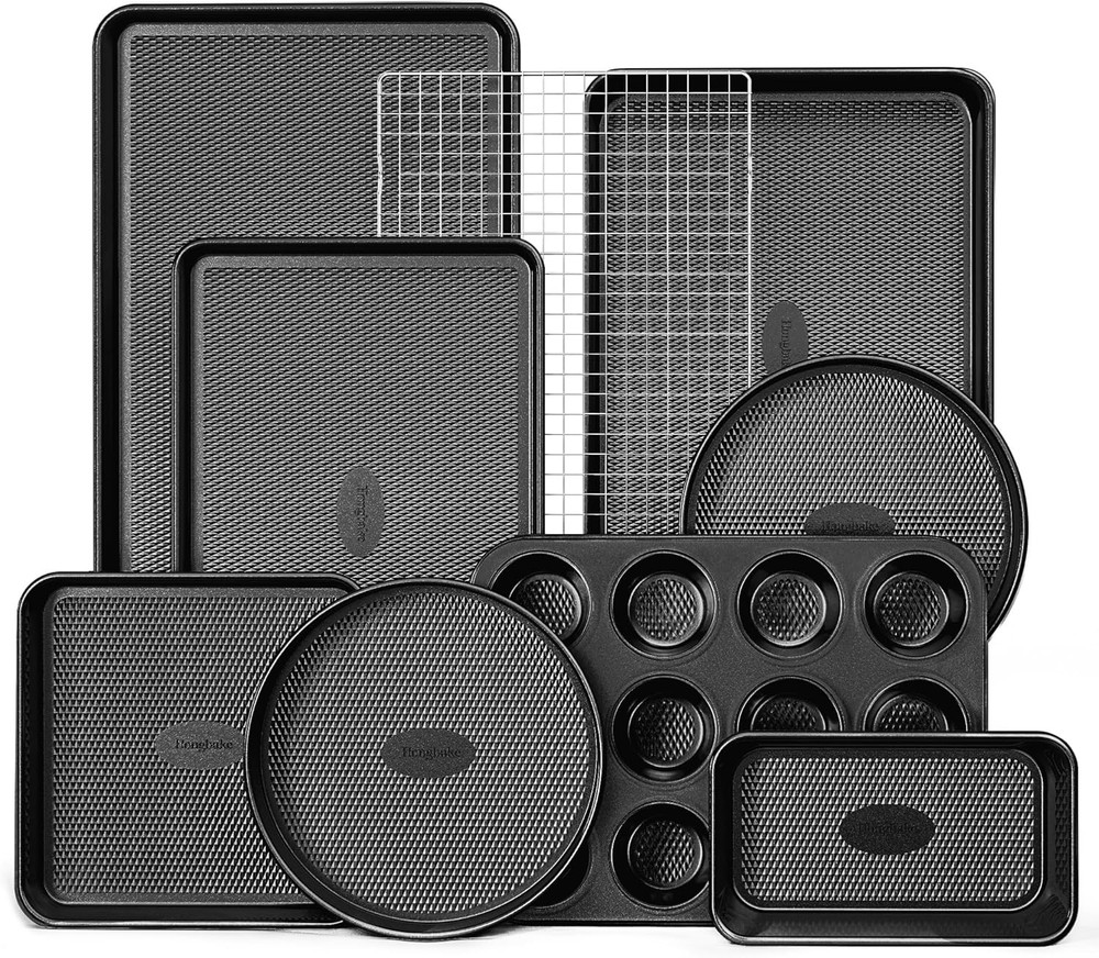 9-Piece Baking Pans Set Nonstick Stackable Non Toxic Bakeware Sets W/ Diamond