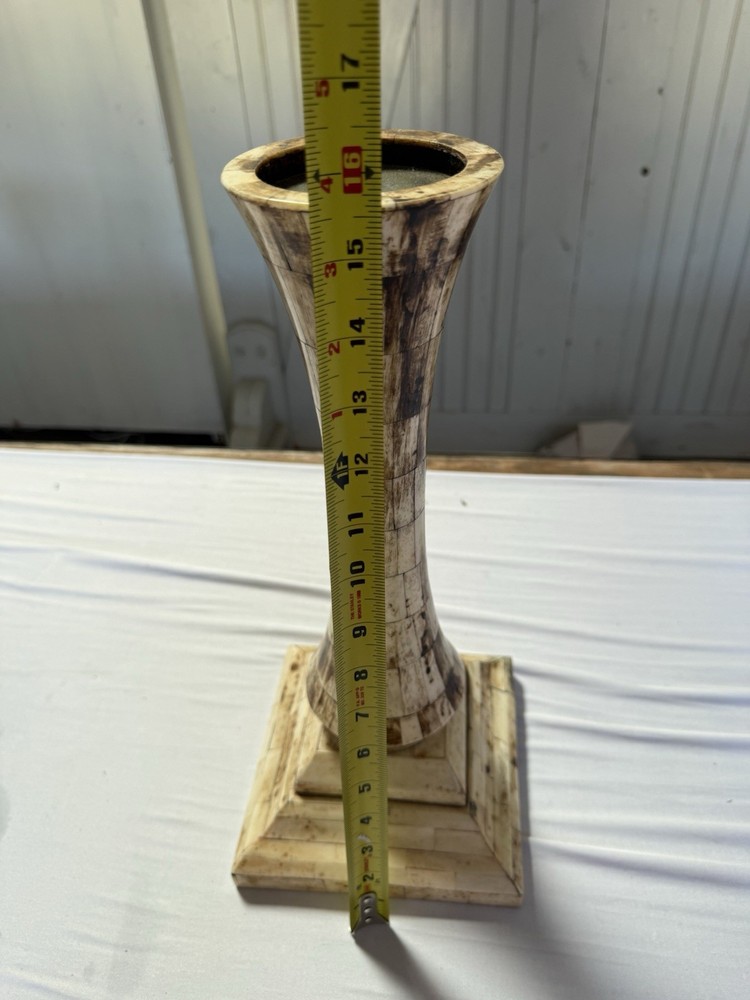 Vintage Bone Inlay Candlestick 15” Tall