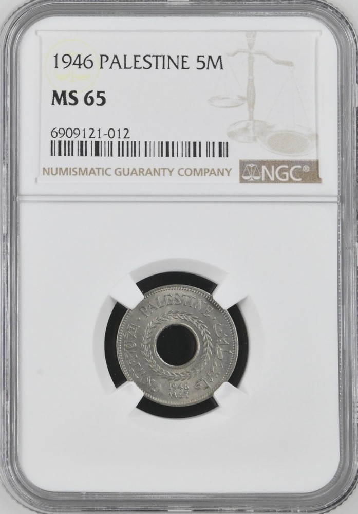 PALESTINE , 5 MILS 1946  - NGC MS 65 , RAREX