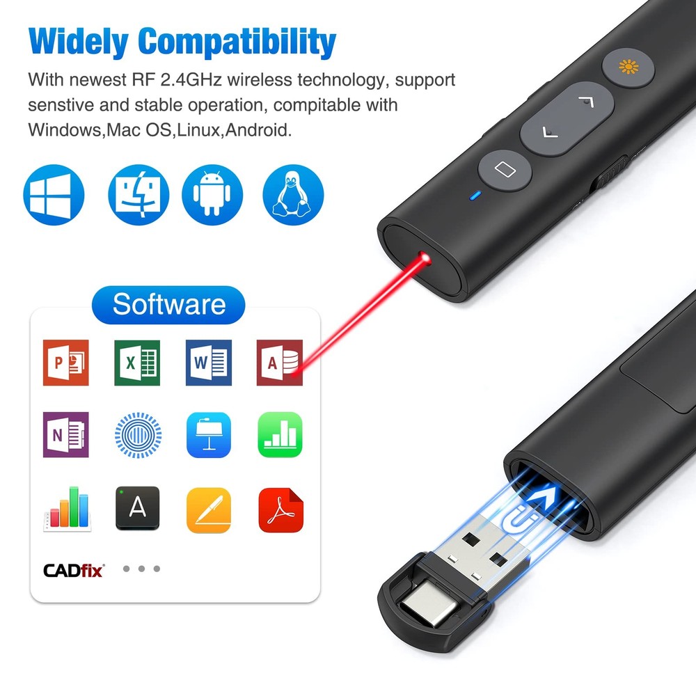2 in 1 USB Type C Presentation Clicker with Laser Pointer, Wireless Presenter...