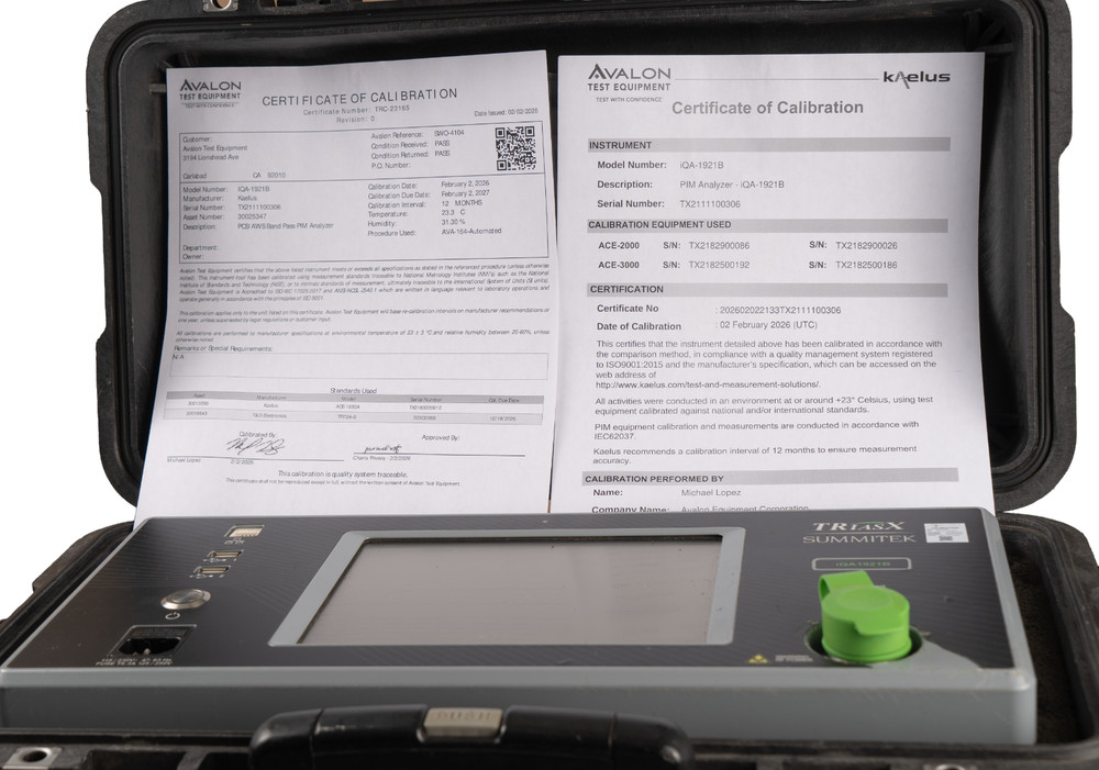 CURRENT CALIBRATION Kaelus IQA-1921B Passive Intermodulation Analyzer Test Set