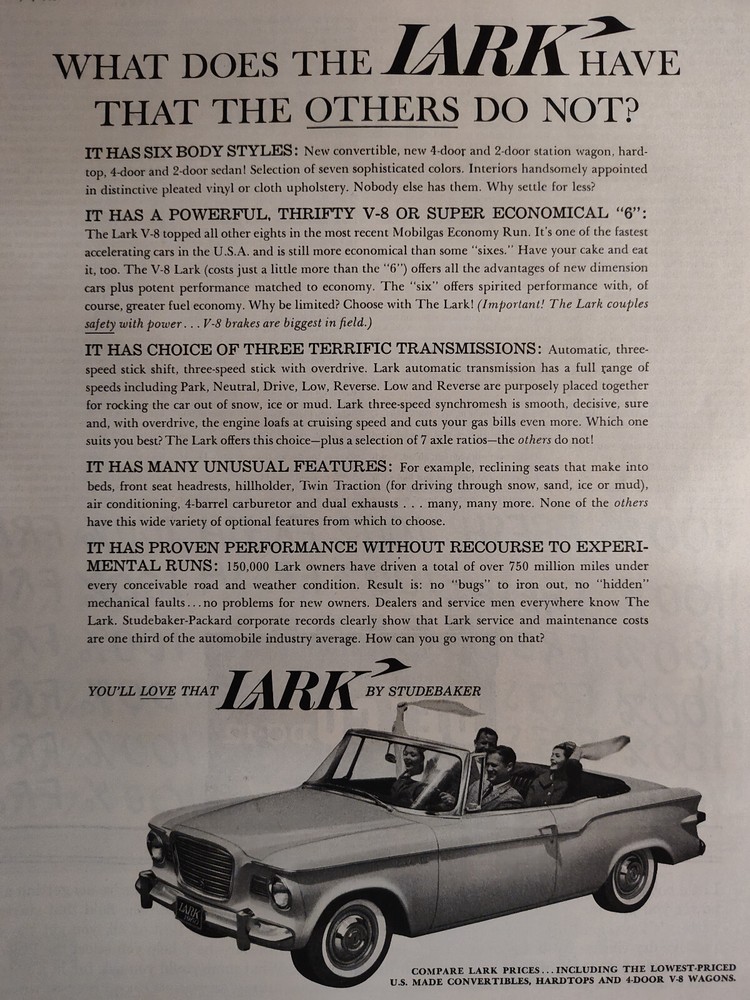 1960 Saturday Evening Post Ad Automobile Advertisement LARK by STUDEBAKER