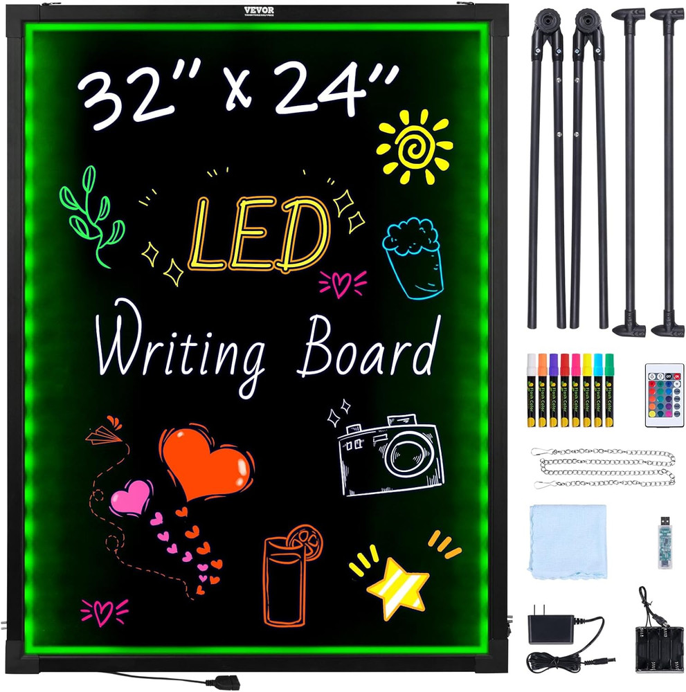32"X24" LED Message Writing Board, Menu Sign Boards, Illuminated Erasable Lighte