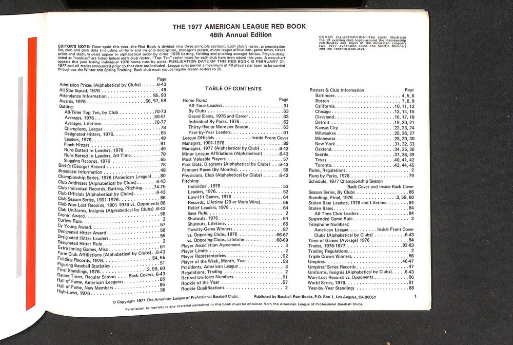 1977 AMERICAN LEAGUE RED BOOK