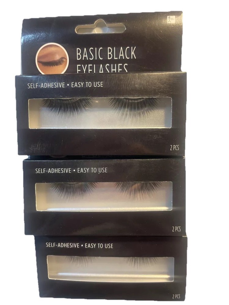 BASIC BLACK EYELASHES SELF ADHESIVE EASY TO USE LOT OF 3
