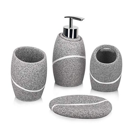 Bathroom Accessory Set,4 Pieces Bathroom Decor Accessories Complete Set Granite
