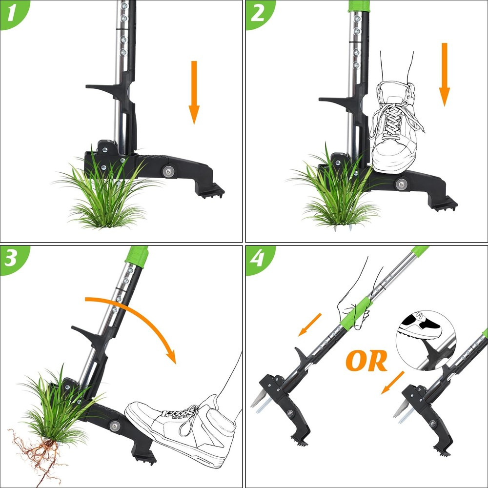 4Claw Weed Puller Tool Stand Up Heavy Duty, 39'' Long Weeding Tool with Long ...