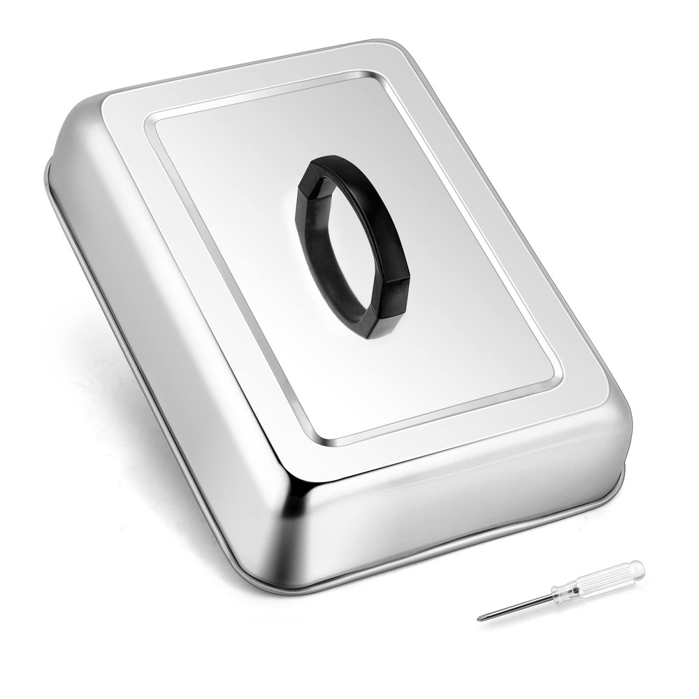 HaSteeL Rectangular Basting Cover, Stainless Steel Cheese Melting Dome Silver