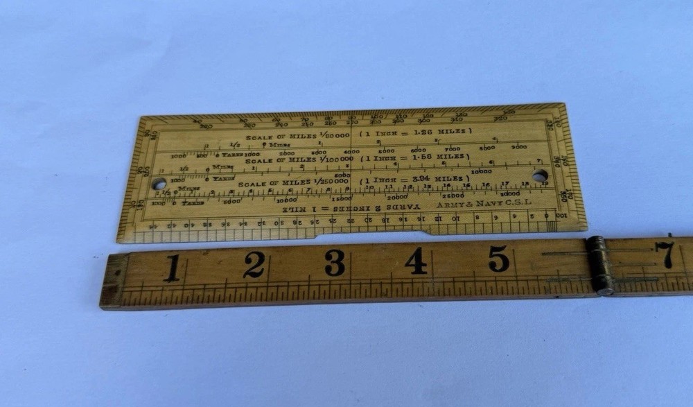 Vintage Army & Navy CSL 6" Rectangular Protractor Map Scale Measuring Ruler Tool