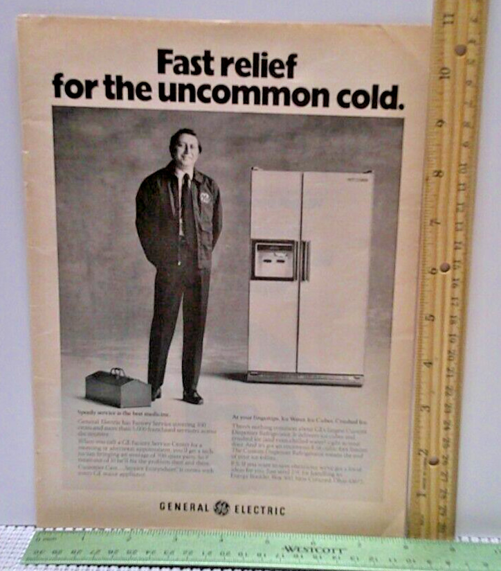 1974 GENERAL ELECTRIC Uncommon Cold Service Technician Refrigerator Print Ad