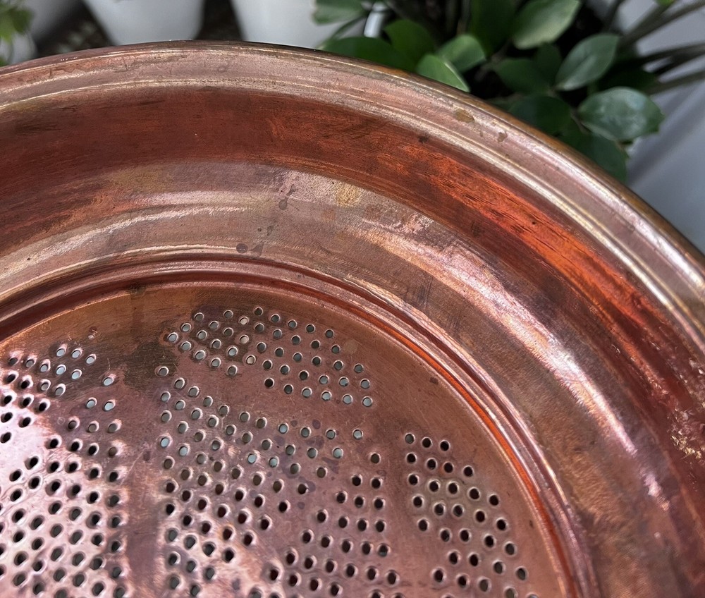 Vintage Copper Strainer with Hanging Loop 10” Diameter