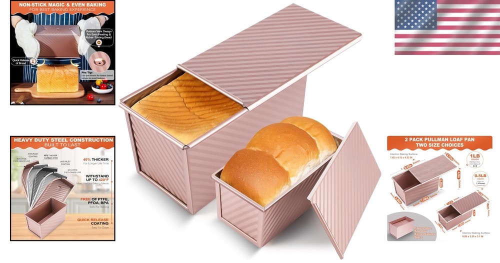 Housewarming Gift: Dual Capacity Pullman Loaf Pan Set, Oven Safe & Non-Stick