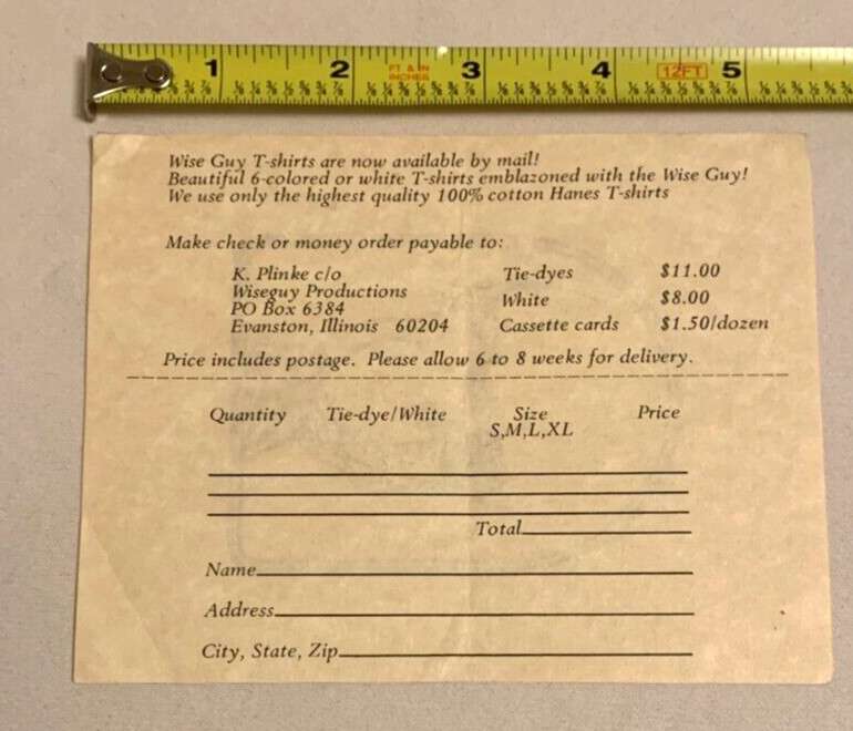 🔥 Grateful Dead Vintage Wise Guy Order Form Handbill 🔥