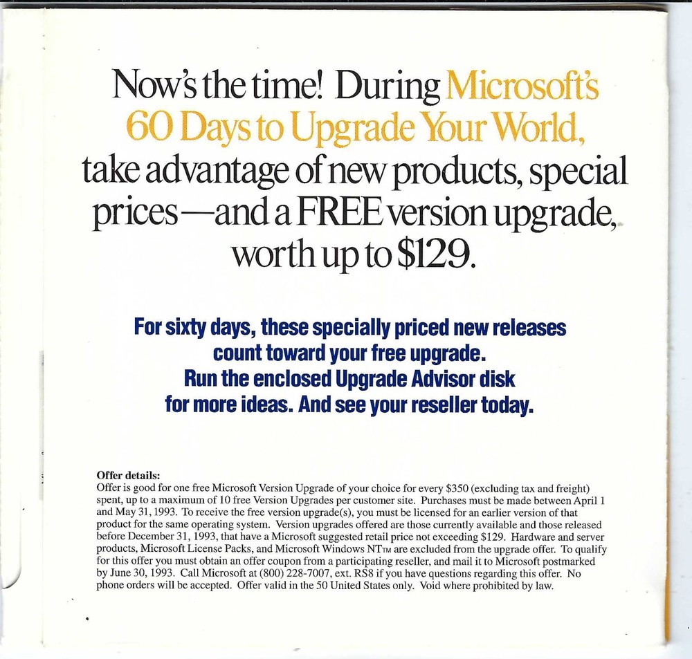 ITHistory (1993) IBM PC Software MICROSOFT UPGRADE ADVISOR 3.5"