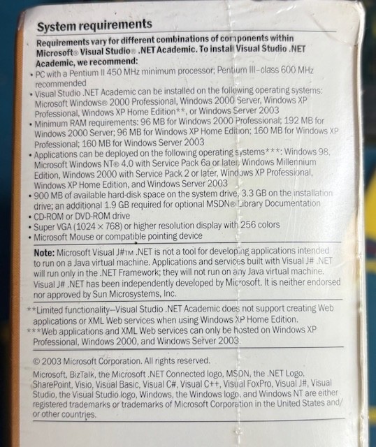 Microsoft Visual Studio.net Academic Version 2003 NiB