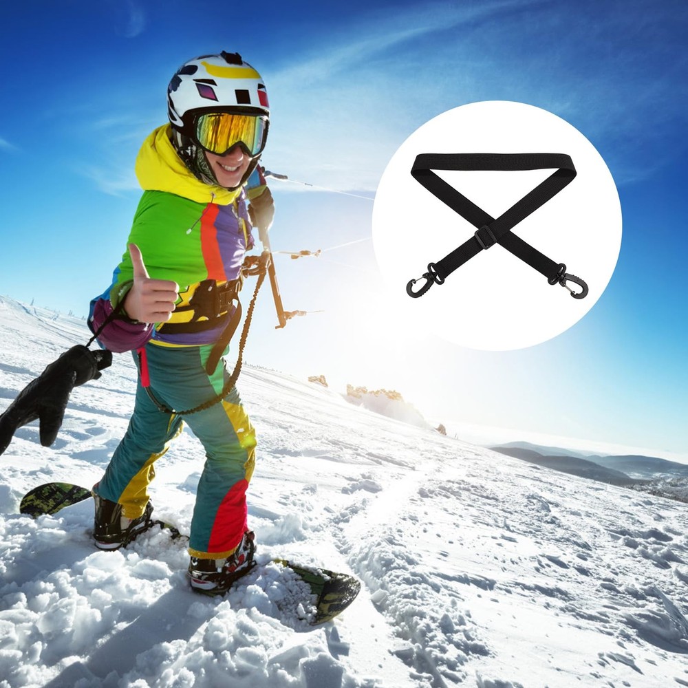 2pcs Portable Snowboard & Ski Carrier Straps - Adjustable Medium, Black