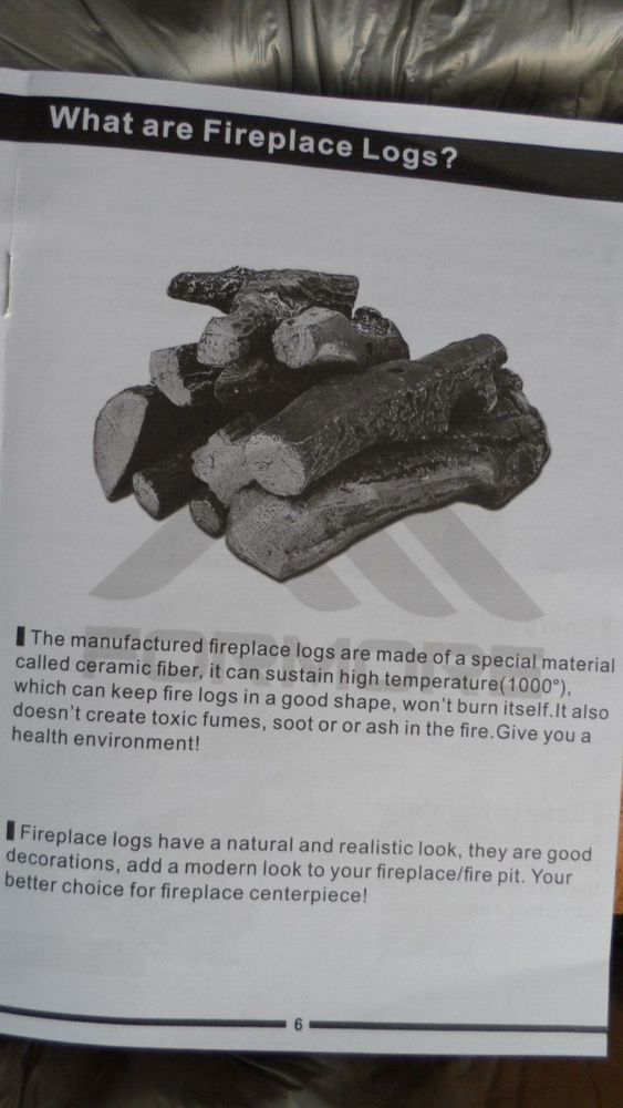 6 Piece Ceramic Logs Set for Gas Fireplace Fire Pit