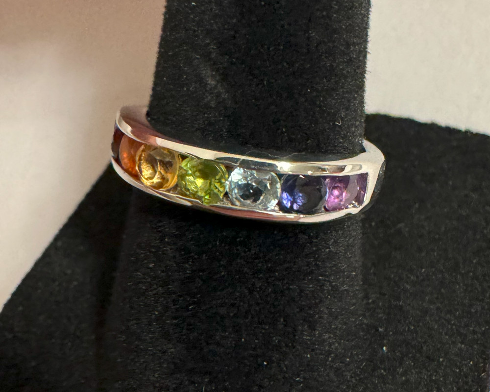 Healing Chakra - Natural Amethyst & Peridot 925 Silver Rainbow Ring