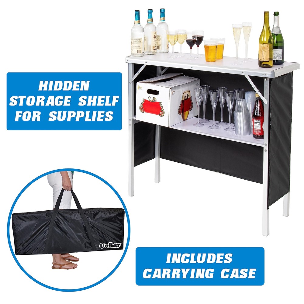 GoBar Portable High Top Bar, Includes 3 Front Skirts and Carrying Case , Black