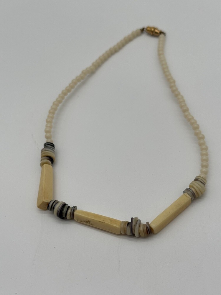 Vintage Handmade Bead And Shell? Necklace 6”