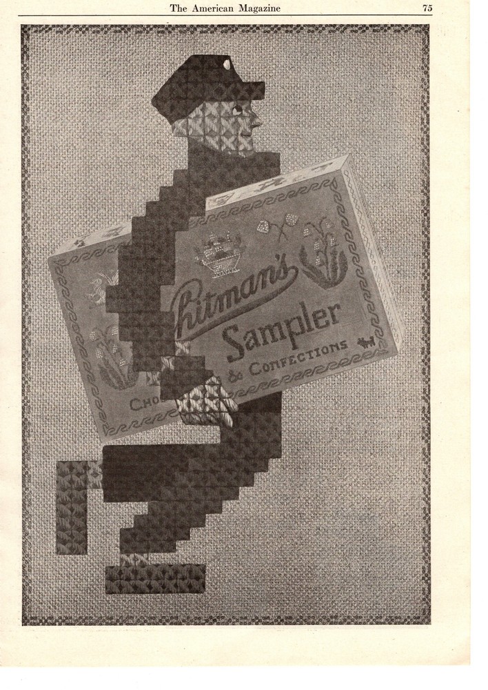 1923 Whitman's Sampler Chocolate & Confections Box Delivery Needlepoint Print Ad