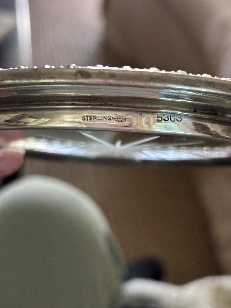 Webster Sterling Silver & Star Cut Glass Wine Bottle Coaster c1940's