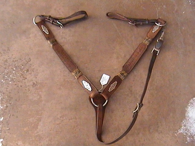 CUSTOM SILVER & RAWHIDE BRAID TROPHY BARREL HORSE BREAST COLLAR STRAP FOR SADDLE
