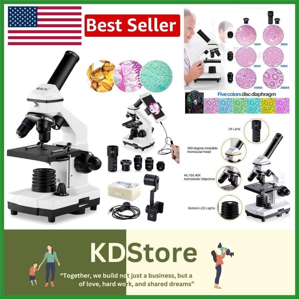 100X-2000X LED Compound Microscope Kit for Students and Hobbyists - Explore Life
