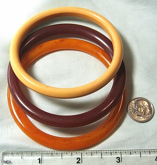 3 Bakelite Bangle Bracelets 1/4” wide 2 1/2” inside diameter