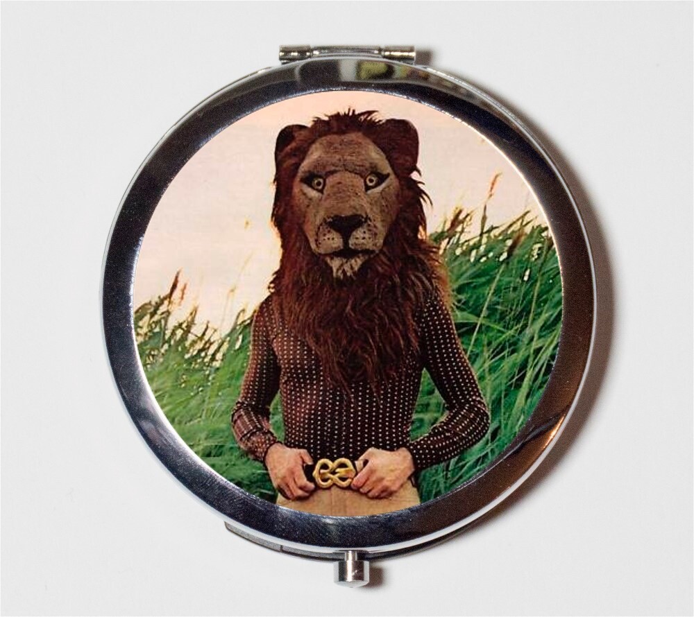Retro Lion Man Anthropomorphic Compact Mirror Make Up Pocket Mirror Cosmetics
