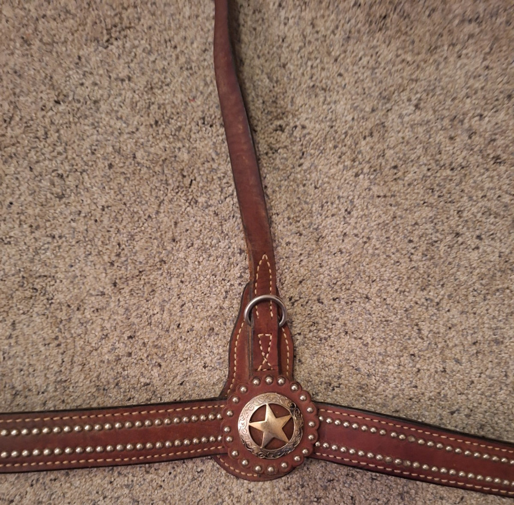 Vintage Leather Breast Collar Silver Star Concho With Studs