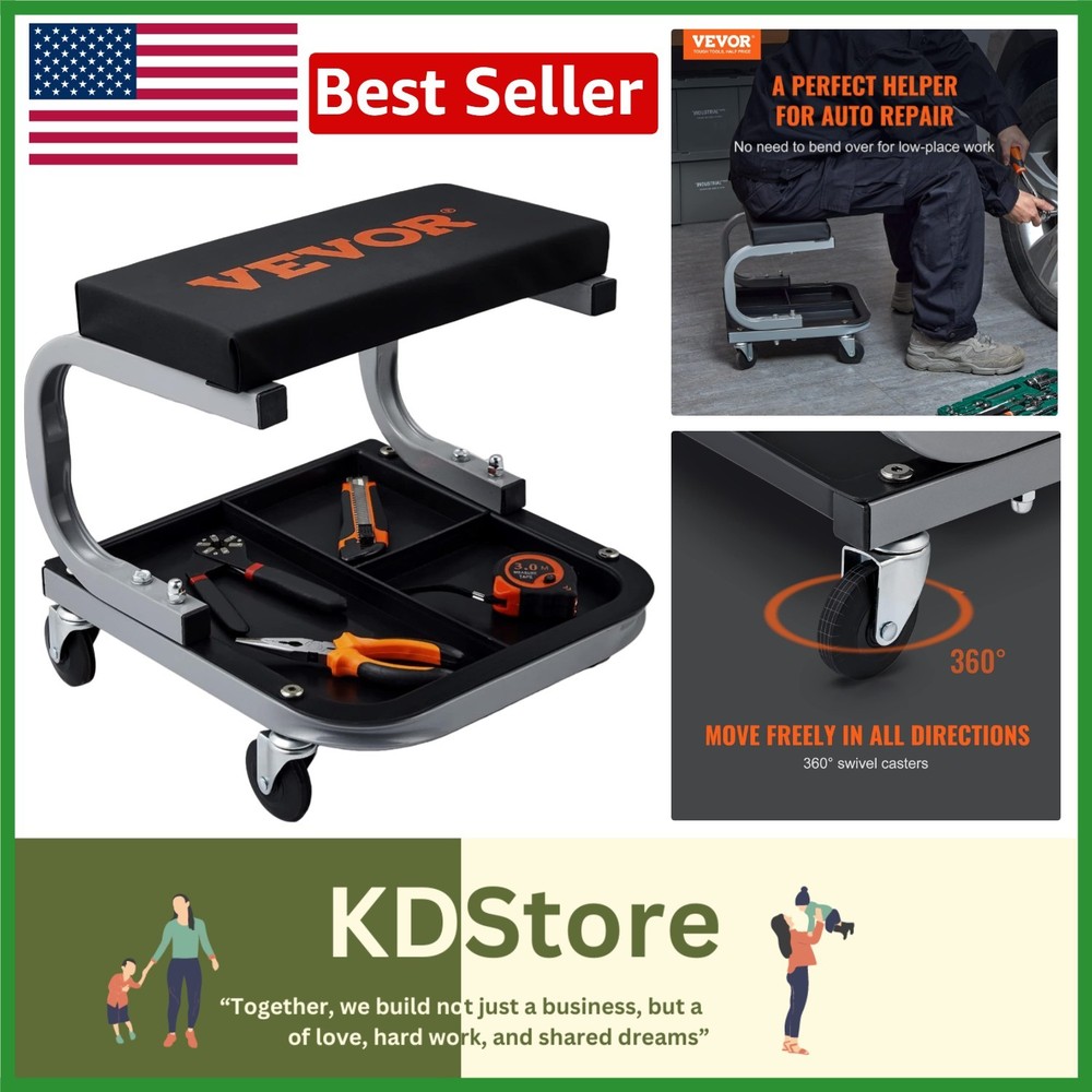 Comfortable 250 lb Capacity Workshop Stool with Tool Tray - Mechanic's Essential