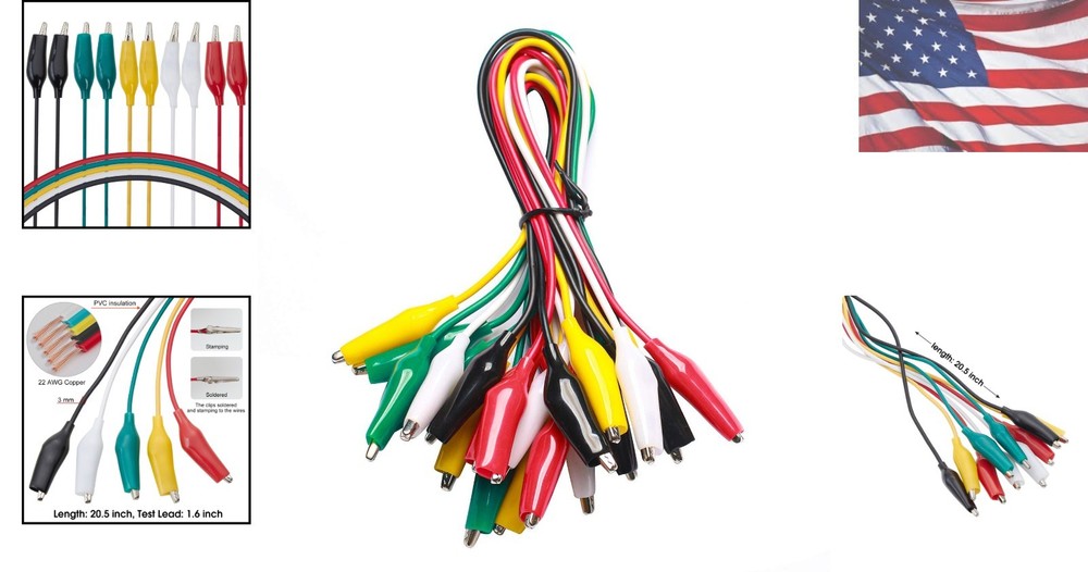 Durable 20.5 Inch Copper Wire Leads with Secure Alligator Clips - 1 Pack