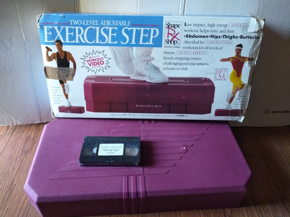 Vintage Aerobic Two-Level Adjustable Exercise Step Platform Set with Video 1992.