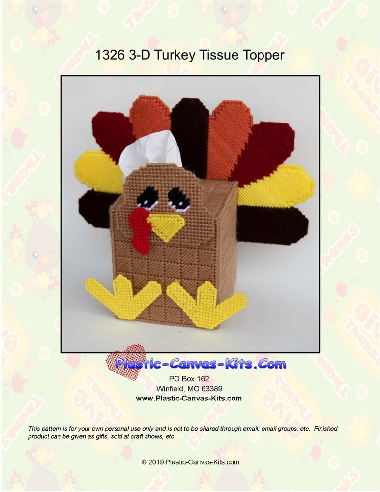 Thanksgiving Turkey 3-D Tissue Topper-Plastic Canvas Pattern or Kit