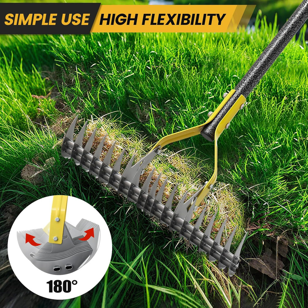Thatch Rake 5.5FT Heavy Duty Metal Dethatcher Rake with Adjustable Long Handle 1