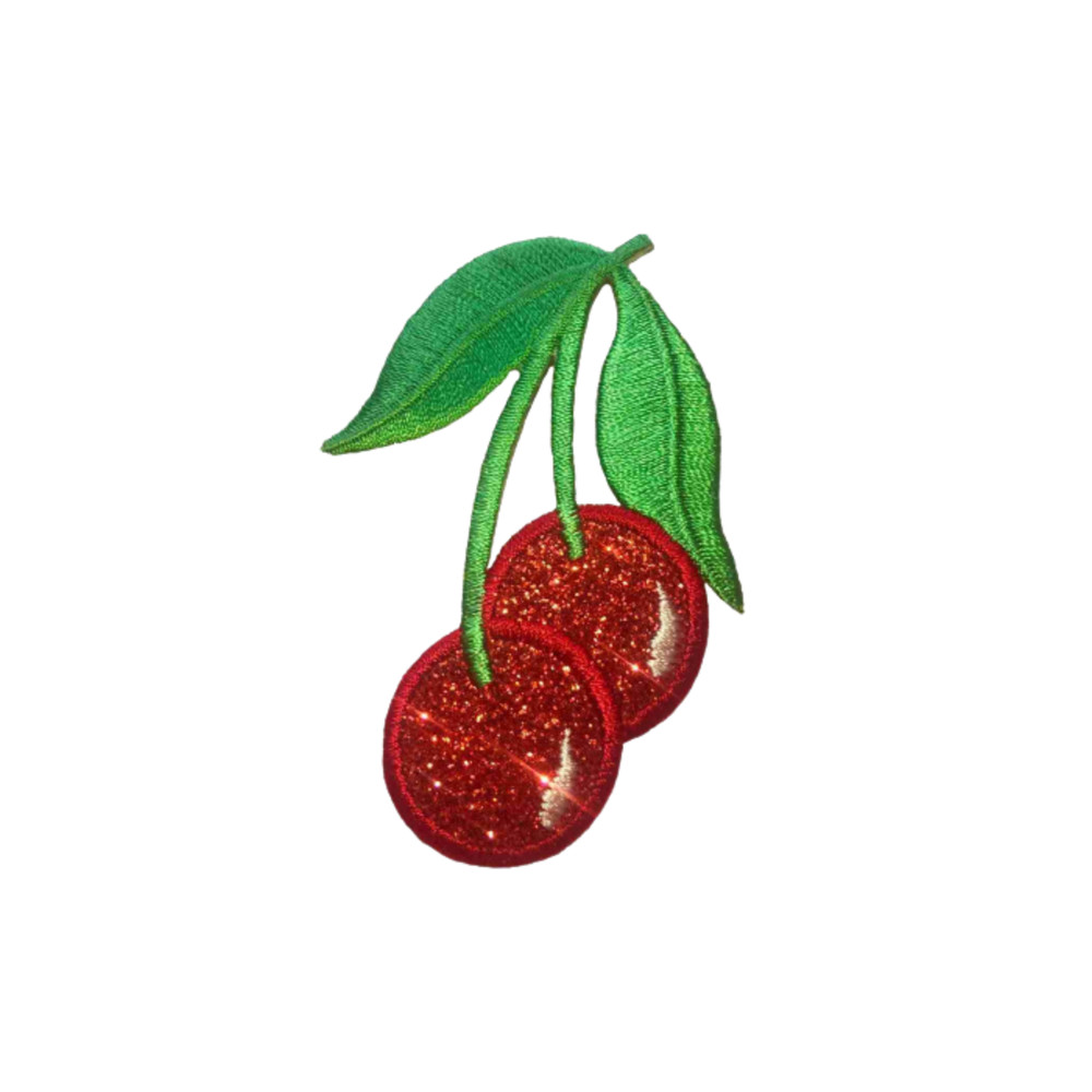 Glittered Cherries Patches (4-Pack) Fruit Embroidered Iron On Patch Appliques